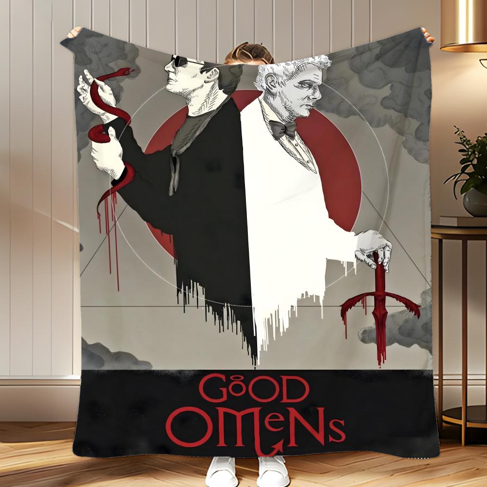 Book  Tv Series Good Omens Throw Soft Coral Fleece Blanket 310gsm Fluffy Warm Throw for Sofa Bed Couch Bedroom Decor