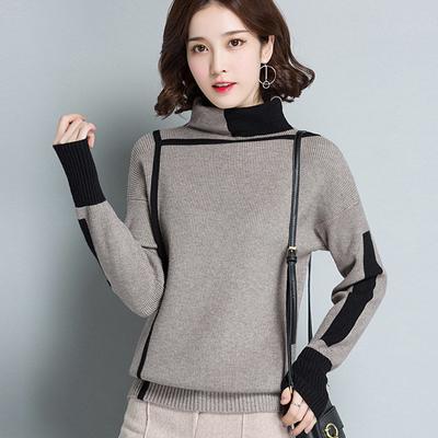 Fall/Winter Turtleneck Sweater Thickened Warm Pullover Knitwear Short Color-Blocked Knit Top Jumper Outwear