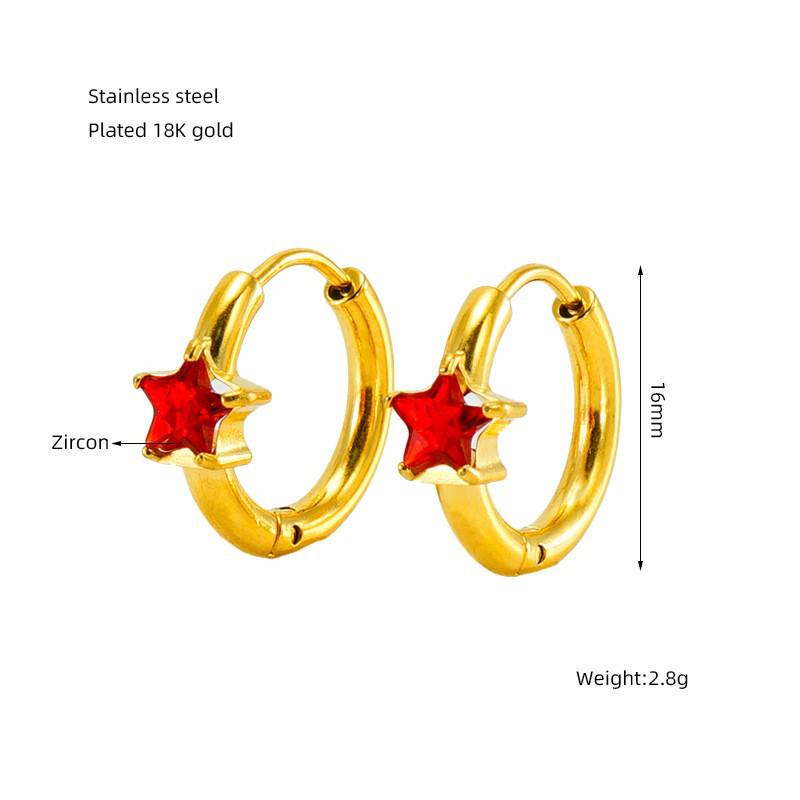 European and American Style Five-Pointed Star Zircon Stainless Steel Hoops: Elegant, Luxurious, Sweet.