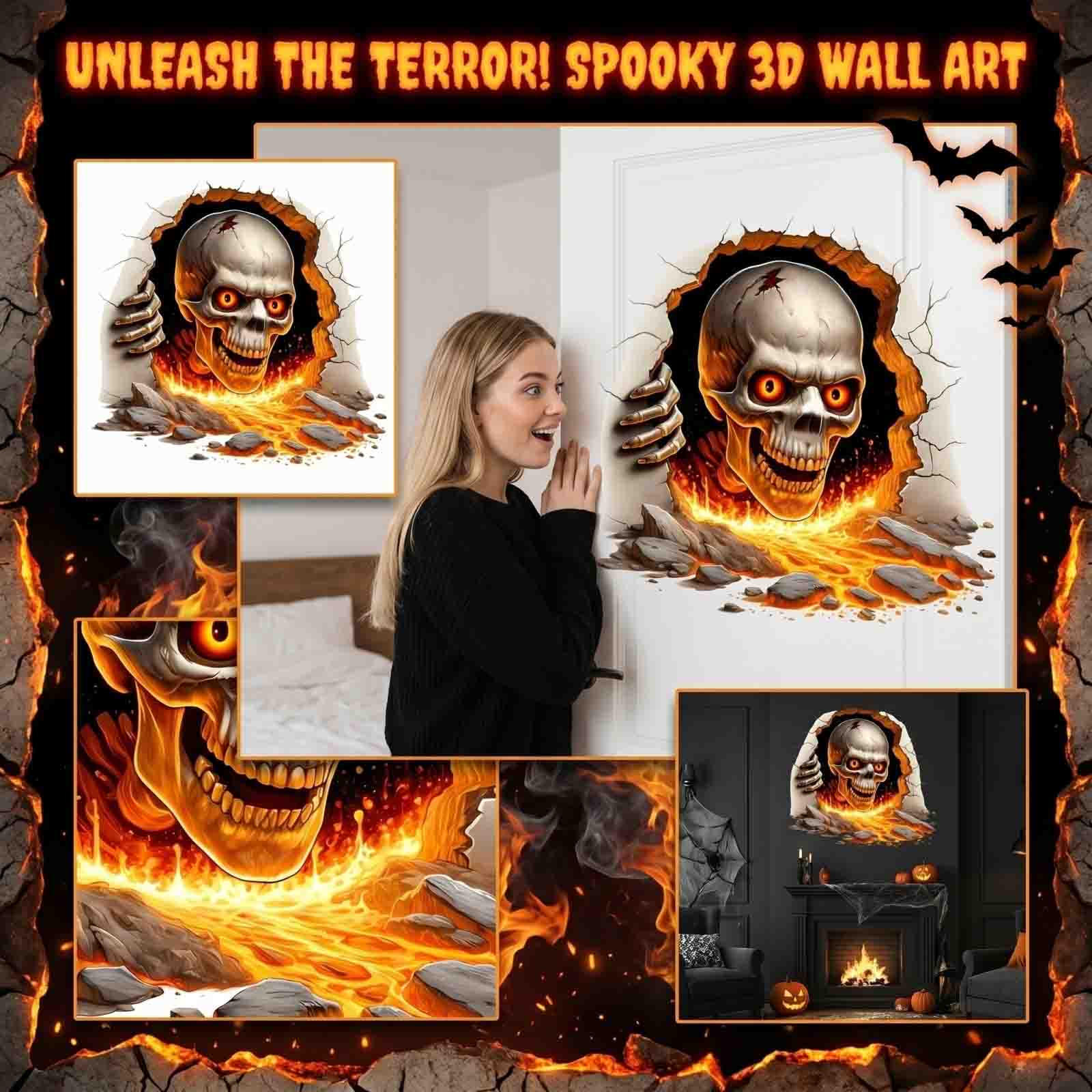 Halloween Self Adhesive Wall Decal Skull Breaking Through Wall Design for Living Room Bedroom Party Decoration Quick Setup for Themed Atmosphere One Size