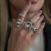 Ingemark 5Pcs/Set Fashion Acrylic Rhinestone Open Rings for Women Vintage Geometric Square Adjustable Knuckle Ring Men Jewelry