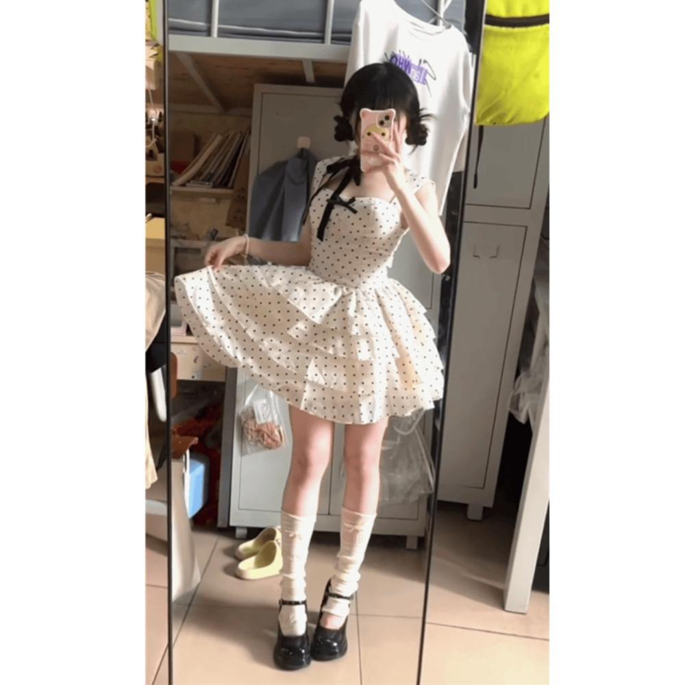 Polka Dot Bow Tutu Skirt Short Skirt Women's Summer New Casual Women's Salt Can Be Sweet and Thin Dress