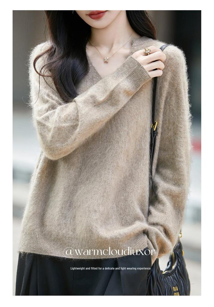 Autumn/Winter 2026 Cashmere Wool V-Neck Knitwear: Long Sleeve Solid Color Soft Sweater Top