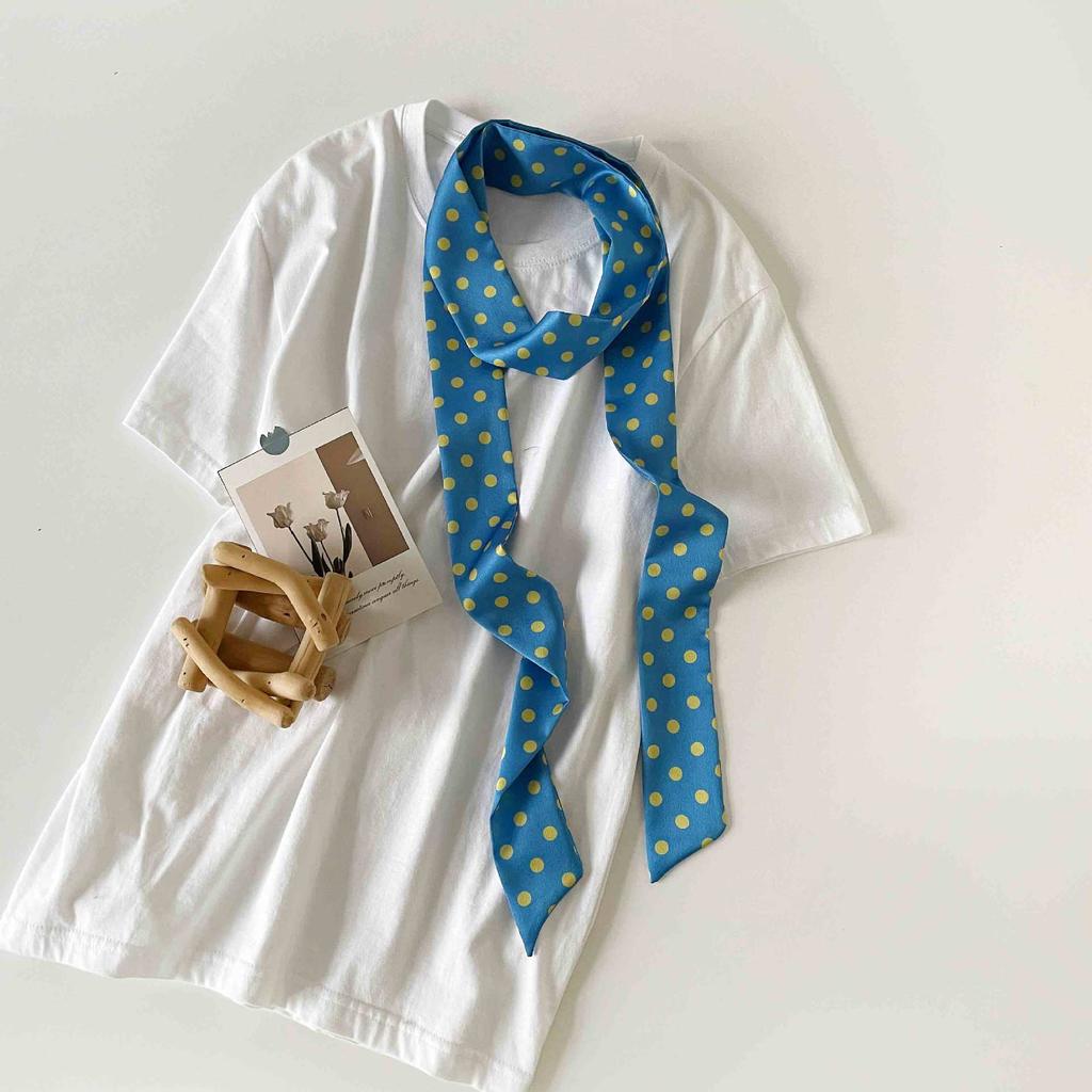Verlängerter Polka Dot Kleiner Langer Schal, Einfacher Und Vielseitiger Seidenschal Hals, Kleiner Quadratischer Schal, Schlanker Und Schmaler Seidenschal Damen Gebundene Tasche