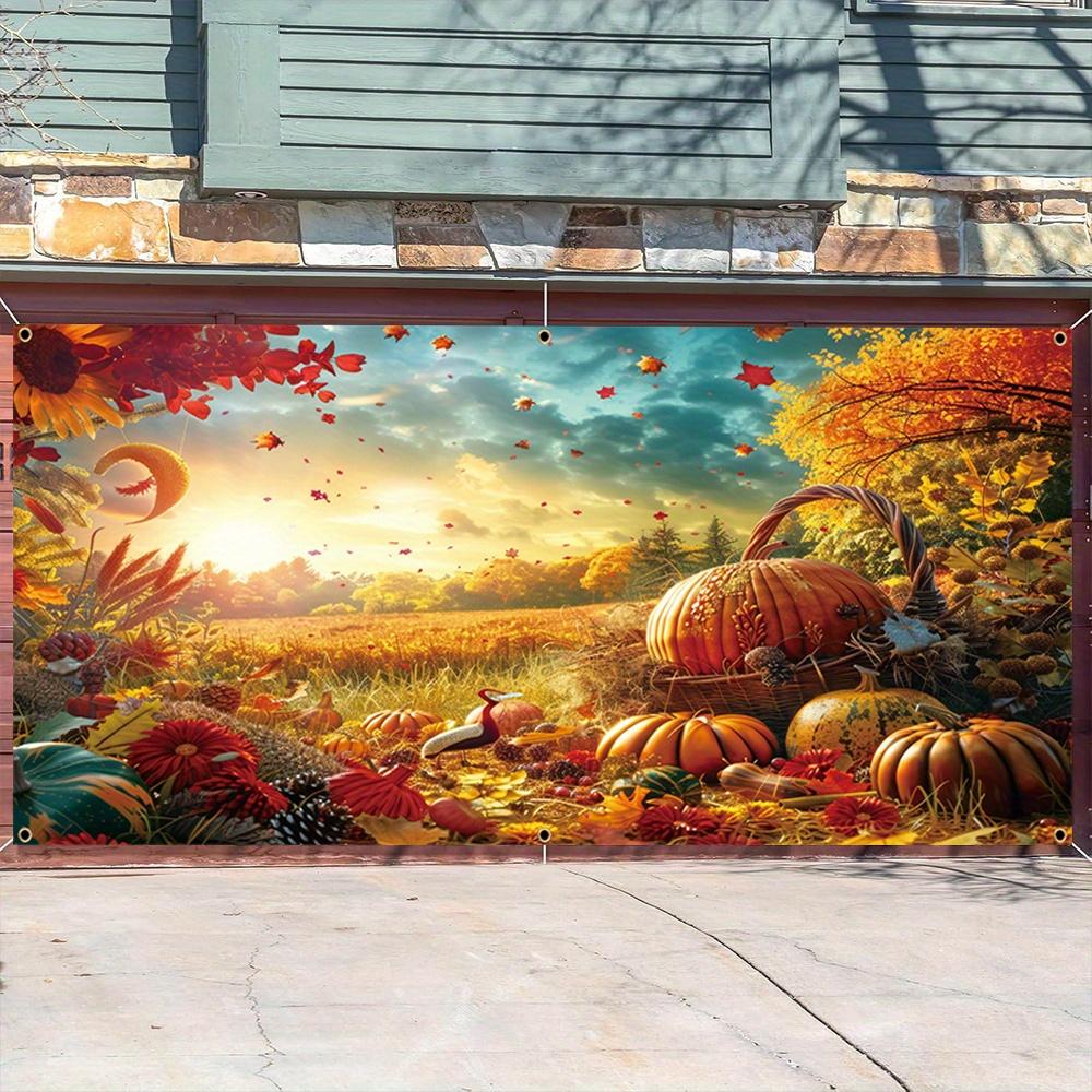 1 Piece, Happy Autumn Garage Door Decorative Banner, Polyester, Rural Farmhouse Harvest Festival Thanksgiving Party