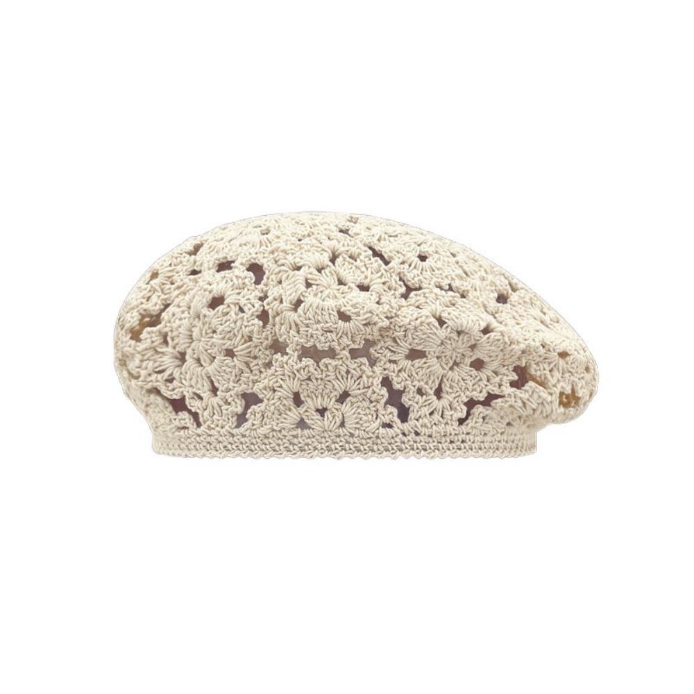 Japanese Style Flower Hat Breathable Crochet Knitted Cap Brimless Hollowed Out Beret  Holiday