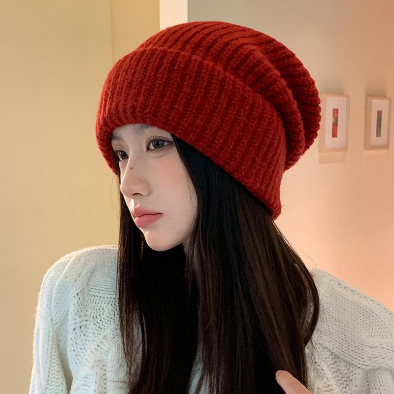 Autumn and Winter Retro Thickened Loose Knitted Wool Hat American Big Head Circumference Pile Hat British Style Windproof Warm Cold Hat