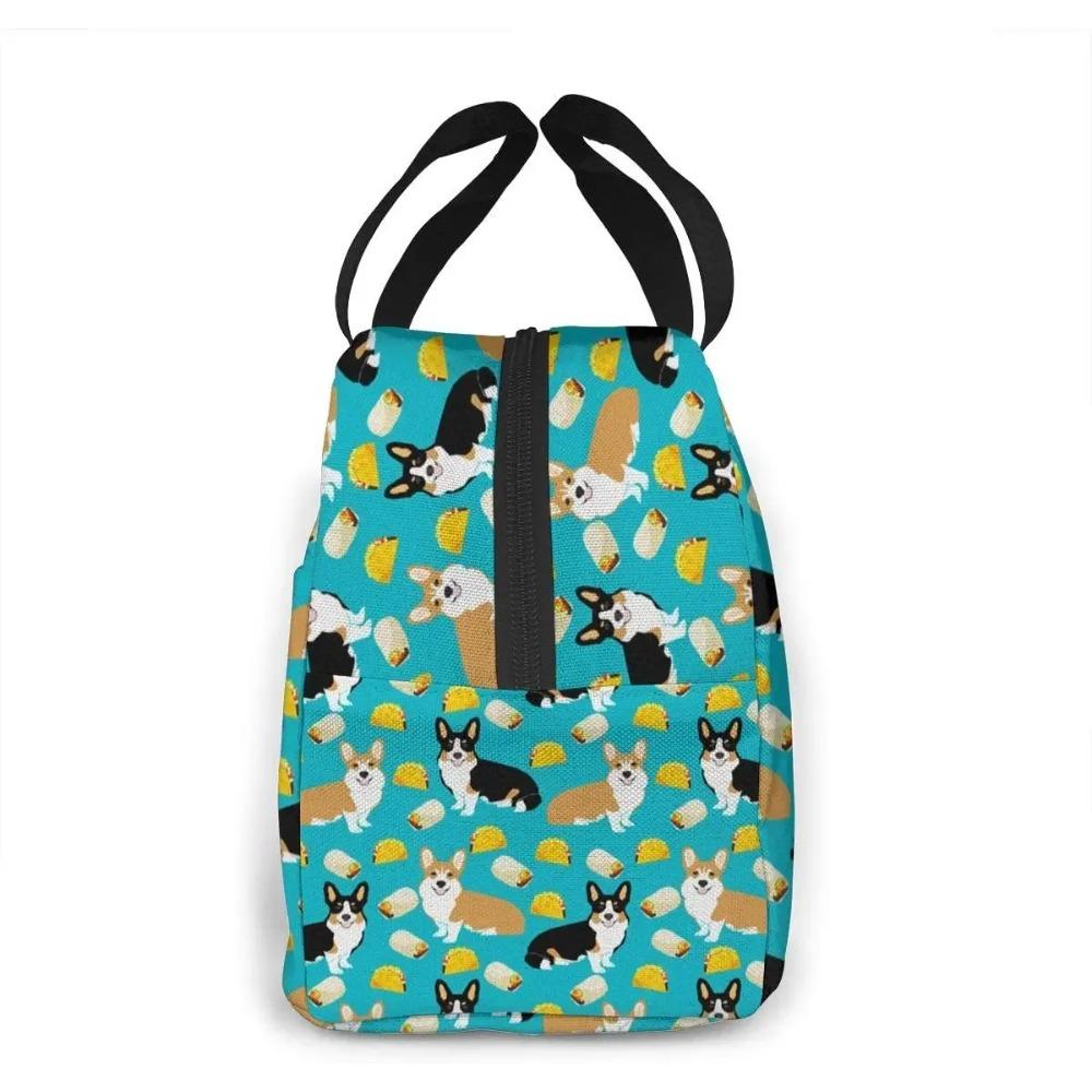 Tacos Cute Corgi Dogs Insulated Lunch Bag Leakproof Cooler Lunch Box for Women Reusable Thermal Tote Bag for Work School Picnic