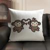 Happy Monkey Cushion Cover Summer Breathable Linen Organic Fabric Double-Sided Printing Sofa Pillow Case Home Decor