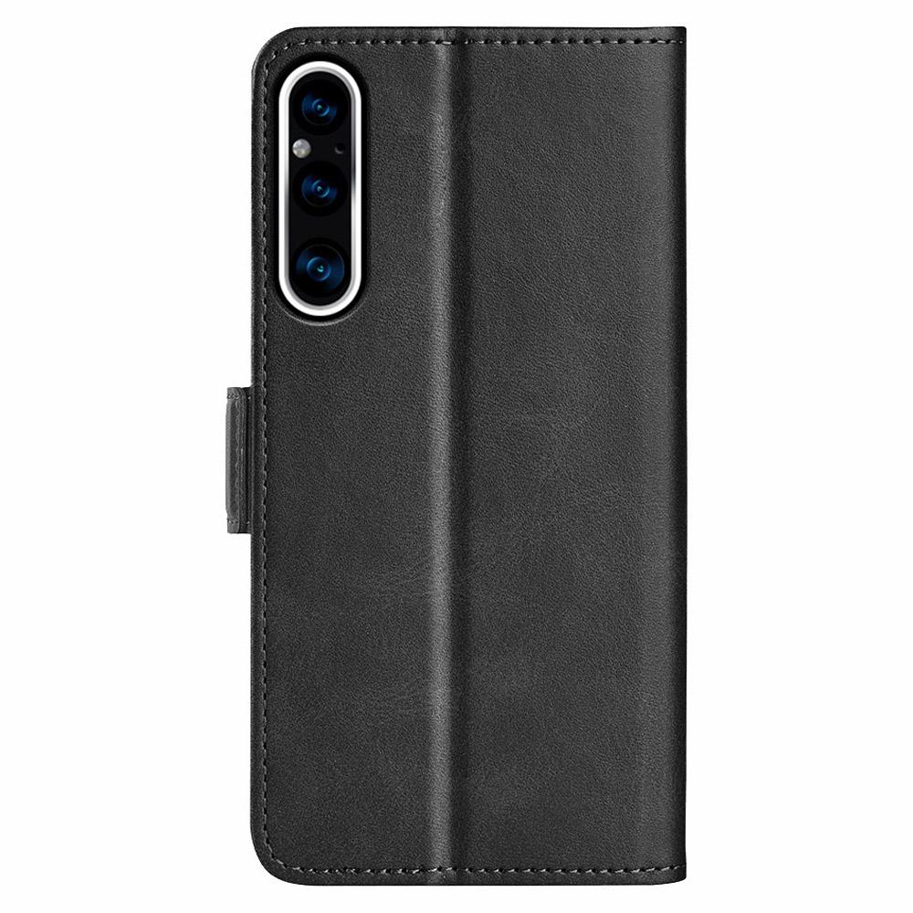 For Sony Xperia 1 V Leather Phone Stand Case Calf Texture Cell Phone Wallet Cover