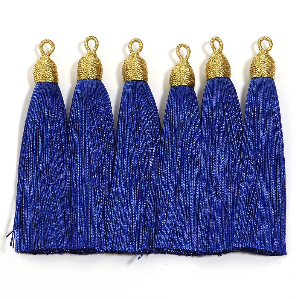 6pcs/Lot 85mm Gold Color Head Tassel Fringe Handmade Polyester Silk Tassel with Hanging Loop Bookmark Jewelryy Making Bookmark