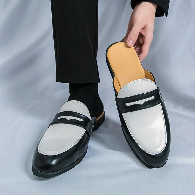 Fashion Luxury Brand Slippers Men Casual Shoes Slip-on Fashion Platform Half Loafers Men Lightweight Leather Sandals Plus Size 46 Hombre
