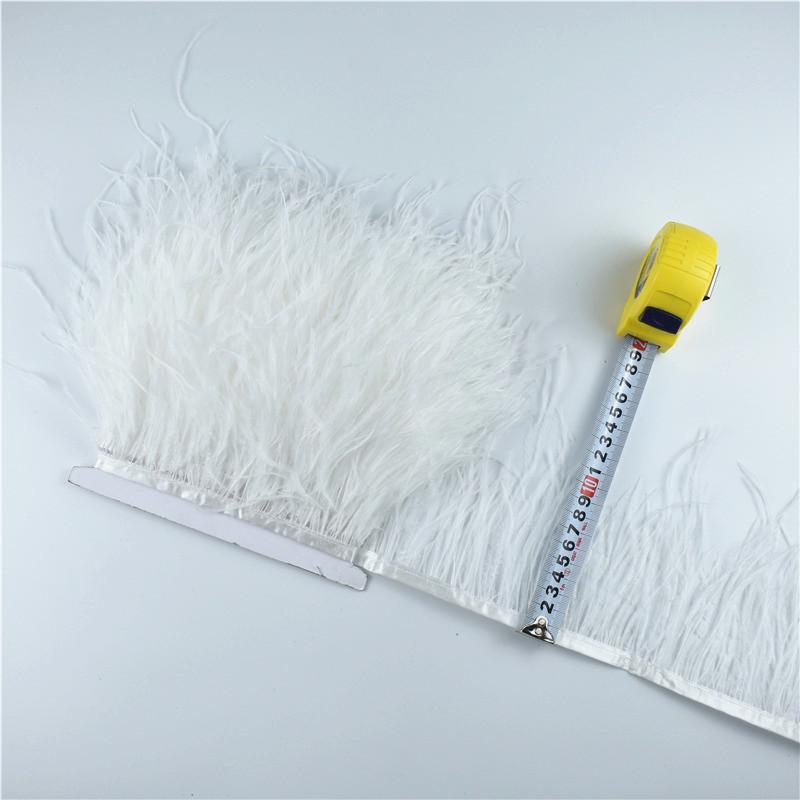 1Meters Ostrich Feathers On Tape Fringe Trim Ribbon 10-15Cm 4-6" Long White Feather Trims Decor For Clothes Flecos Decoration