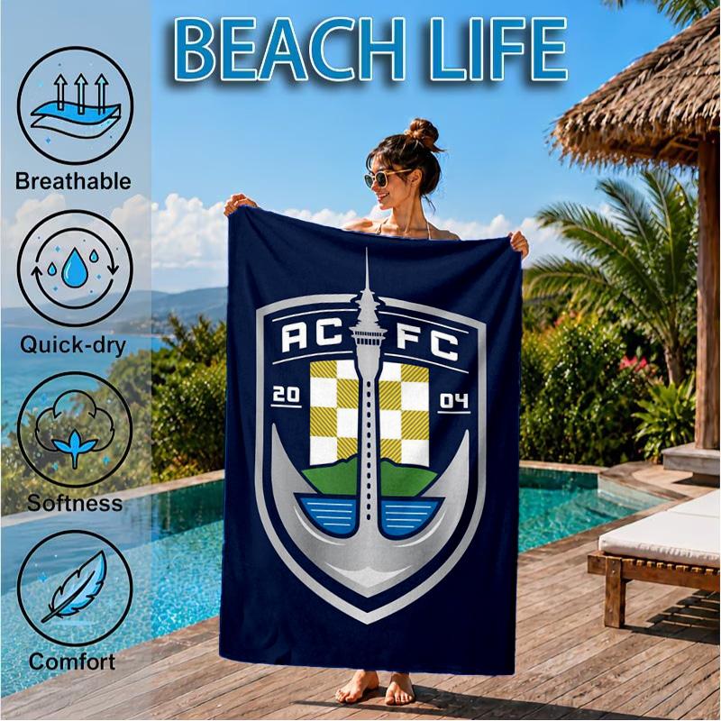 Auck-land Football Club Printed Microfiber Beach Towel, Soft And Absorbent, Quick-Dry, Ideal for Summer Travel, Beach Essential, Swimming Pool