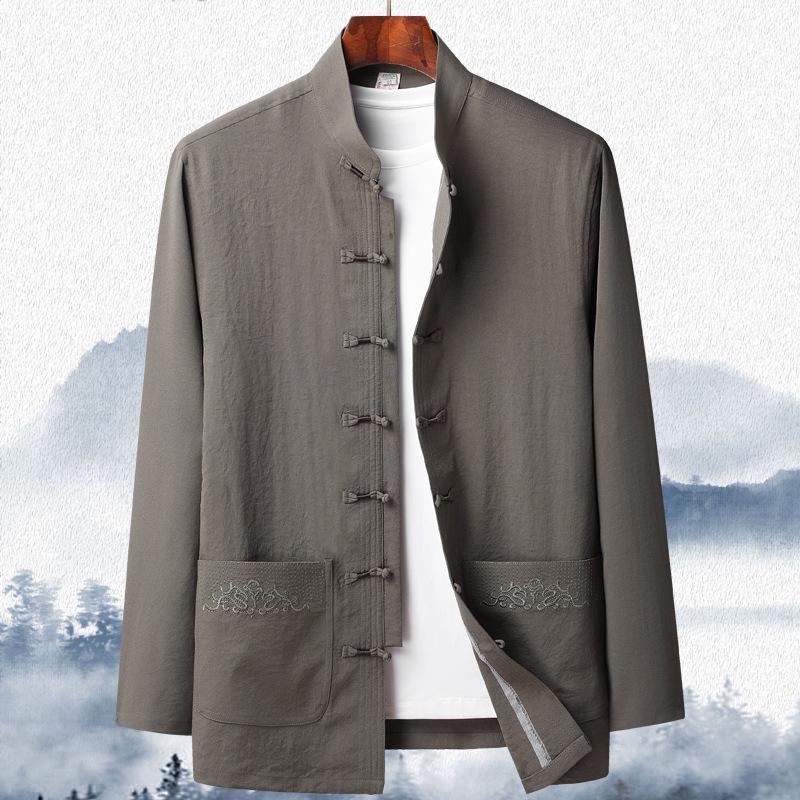 Men's Long-Sleeve Traditional Chinese Tang Suit for Spring/Summer - Ideal for Middle-aged and Elderly Dads and Grandpas, Perfect for Tai Chi.