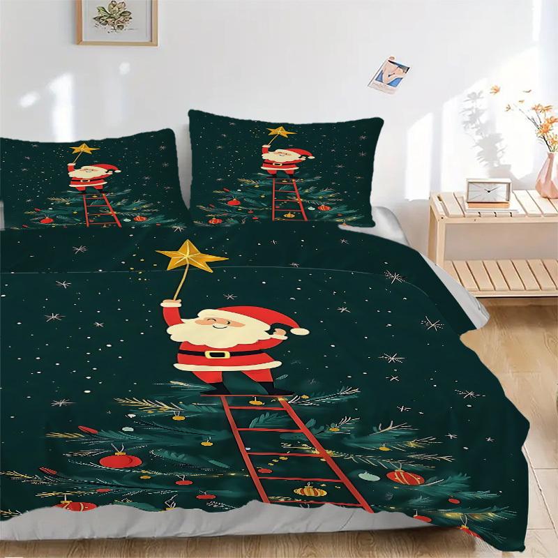 

3PCs Christmas, Santa Claus Design Cover Set, Breathable Fabric, Machine Washable (1 Duvet Cover + 2 Pillowcases) (Without Quilt) yy250911087 135x200cm