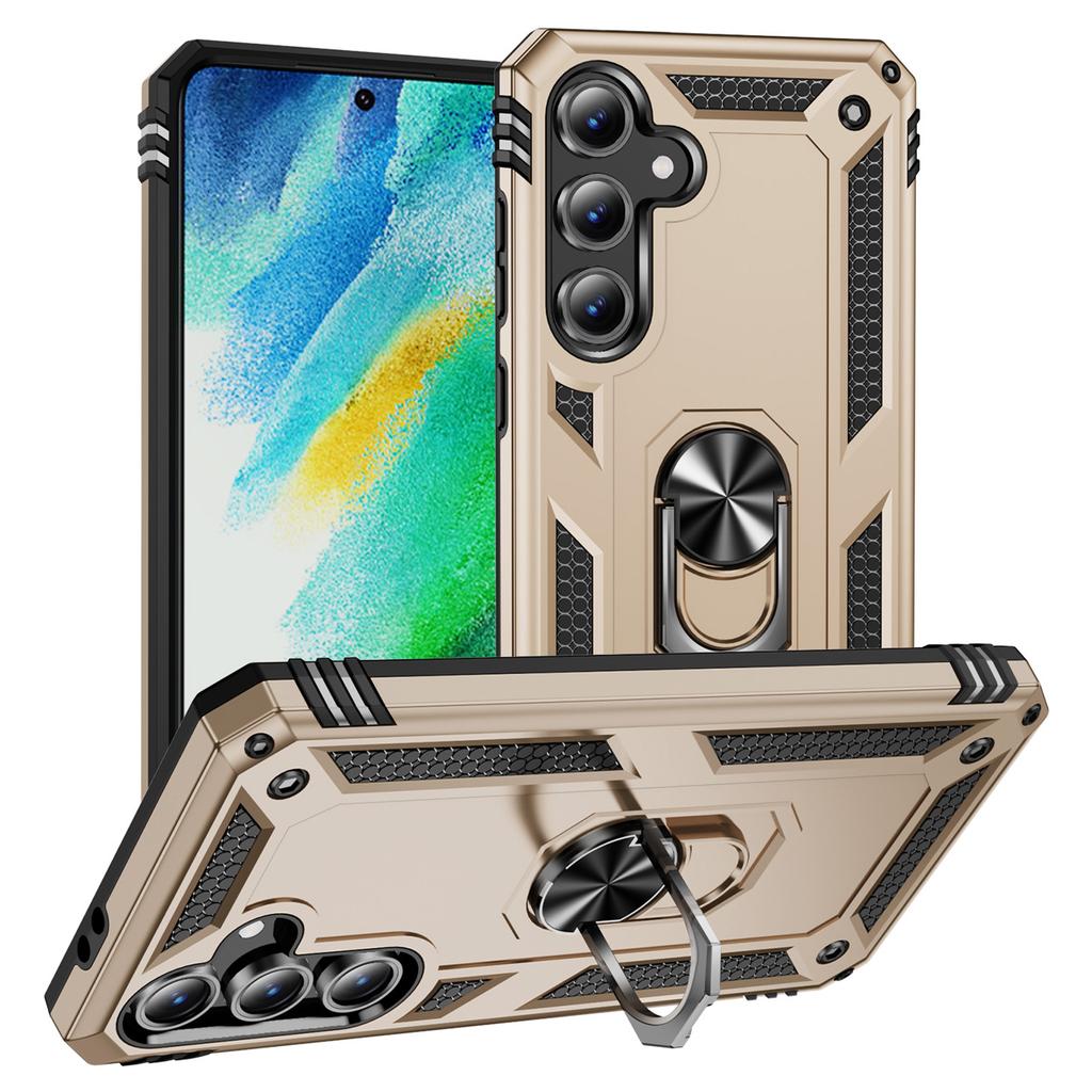 For Samsung Galaxy S24 FE Case PC+TPU Phone Cover with Rotary Ring Kickstand