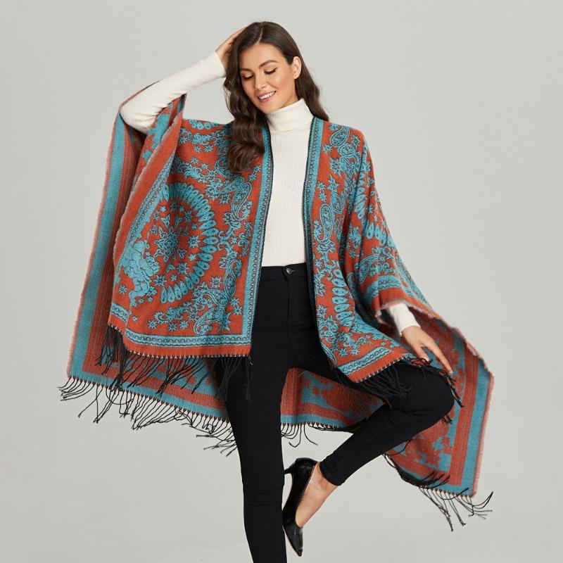 Autumn and winter scarf women's retro shawl scarf split cape travel outside with thermal cape