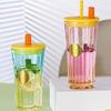 500ml Slender Waist Glass Cup with Lid and Straw Gradient Candy Color Drinking Glasses Drinkware for Juice Water and Iced Coffee