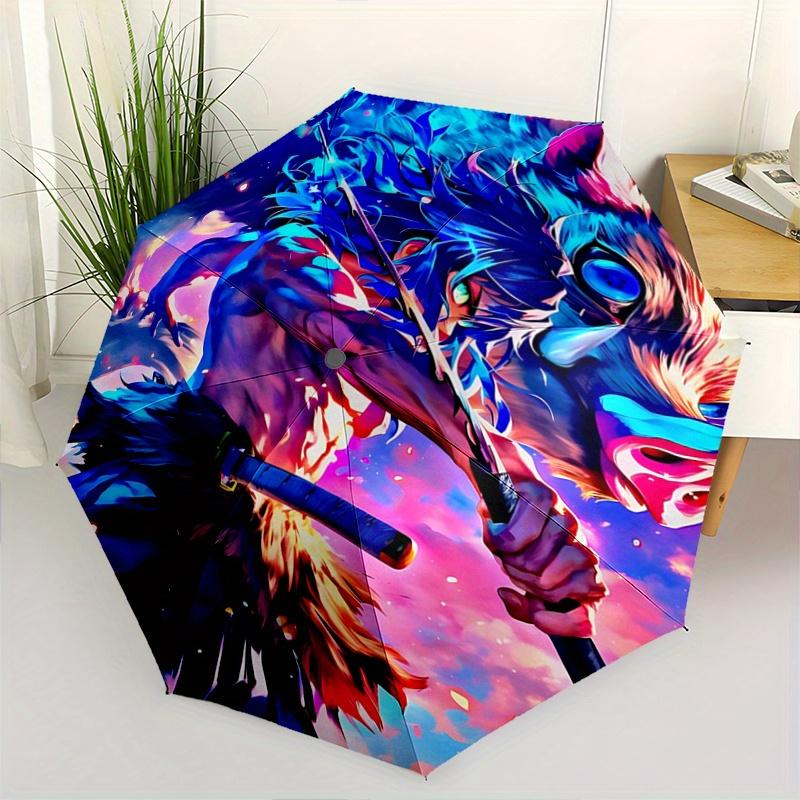 1pc Blue Beast Warrior Automatic Opening and Closing Cartoon Umbrella, Lightweight 3-Fold, With Cute Cartoon Characters, Suitable for Home, Outdoor an
