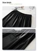 Coffee PU Leather Elastic Waist A-Line Pleated Midi Skirt - Women's 2024 Spring/Autumn Style