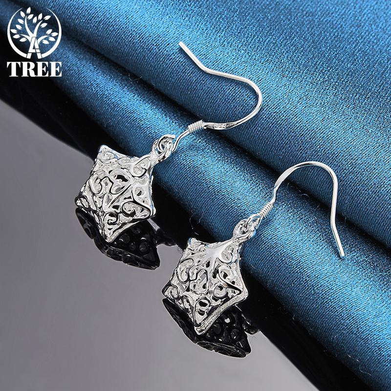 925 Sterling Silber Hohlstern-Tropfenohrringe Schmuck