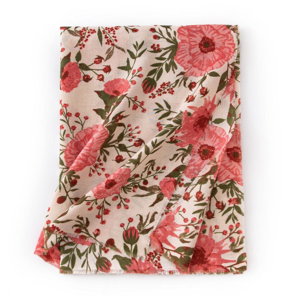 Cross Border 2025 Autumn Winter New Imitation Cashmere Tassel Shawl Fresh Sweet Rose Printed Cold Warm Scarf