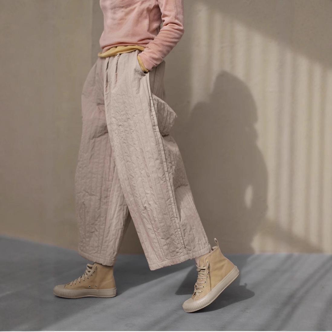 Retro Winter Padded Wide-Leg Cotton Trousers L