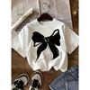 European Sizes Sweet Bow Print T-Shirt - Short Sleeve Round Neck Summer Blouse Top, Casual Summer Outfits For, Playdates & Parties