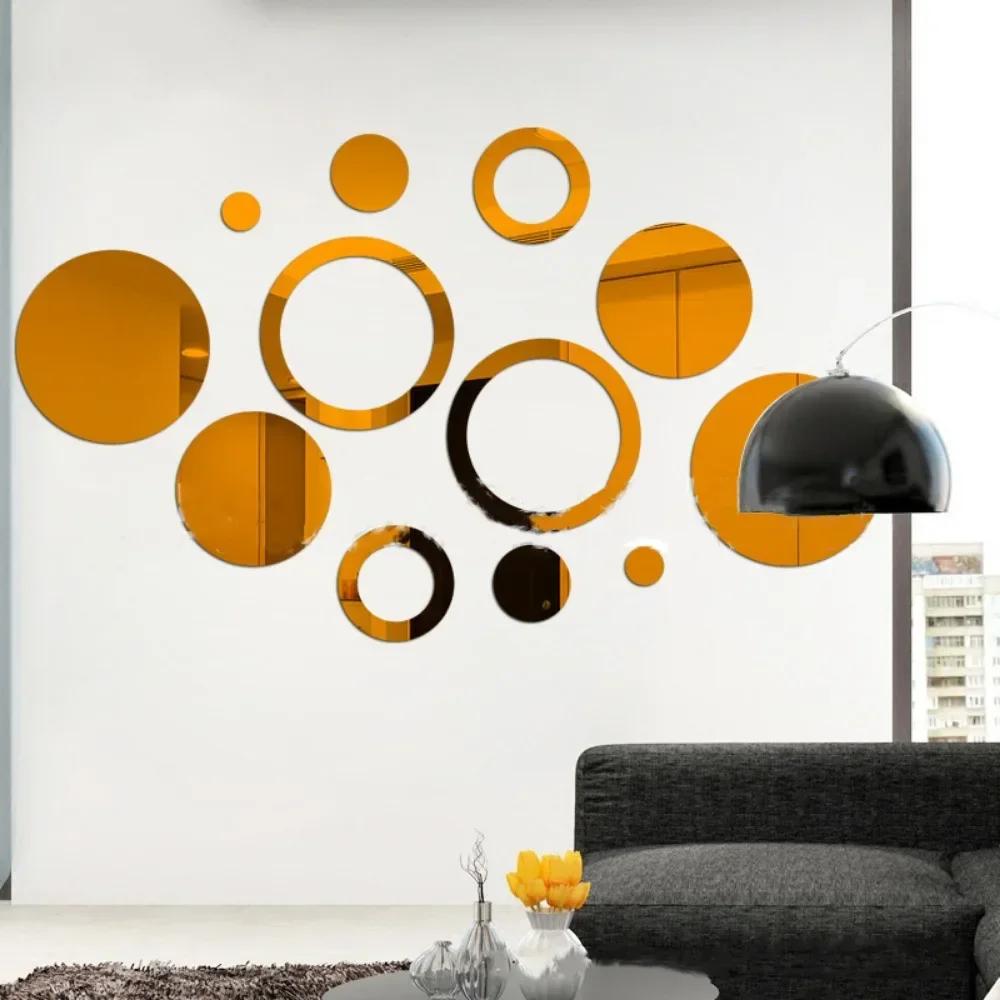 

18 шт. Геометрические круглые зеркальные наклейки на стену Сделай сам акриловая наклейка для фона телевизора, гостиной, спальни, домашнего декора 18pcs коричневый
