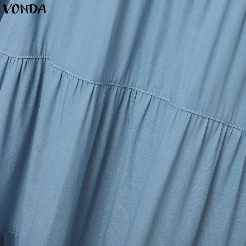 VONDA Women Casual Doll Collar Loose Long Sleeve College Style Dress