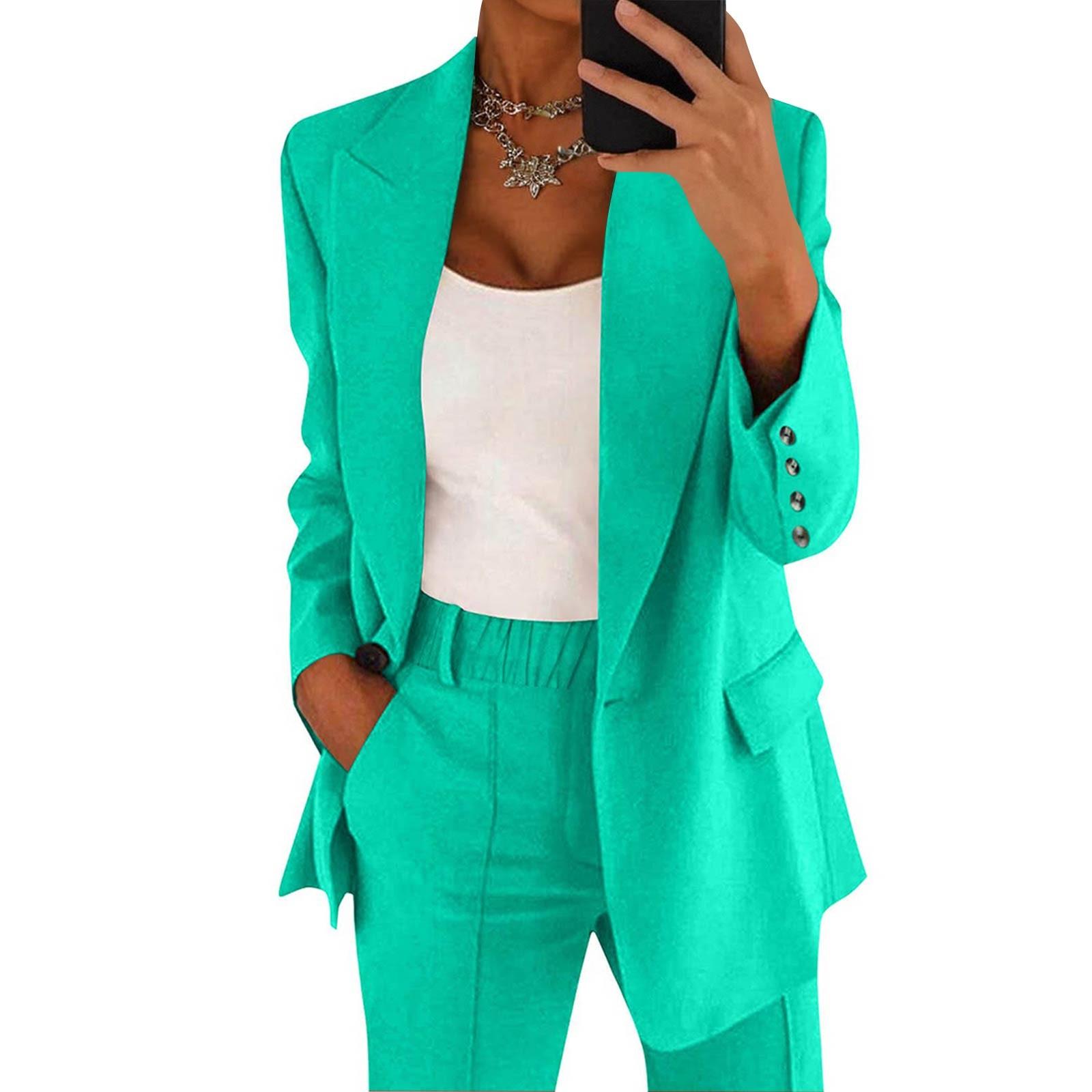 

Женский повседневный однотонный кардиган с длинными рукавами и лацканами, куртка, брюки, костюм XL циан