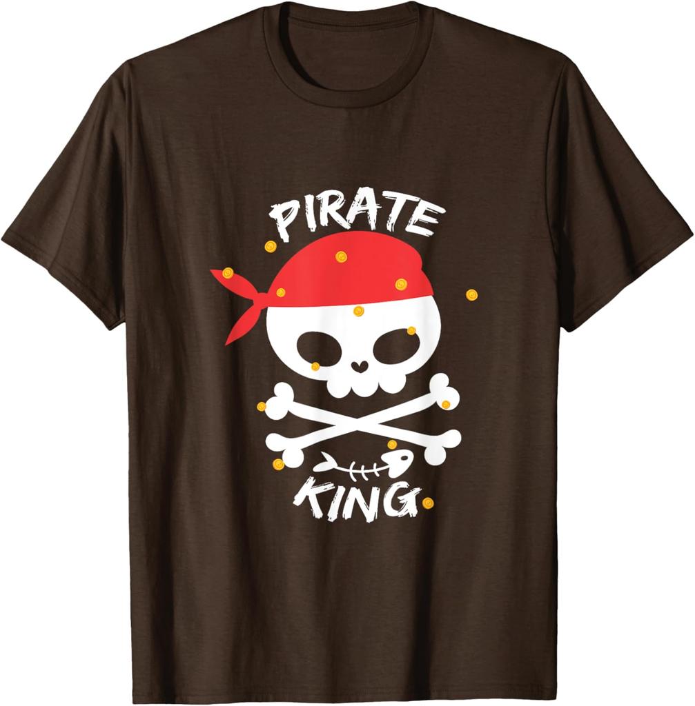 Pirate King Skull Red Bandana Graphic Tee Soft Cotton Casual Crewneck TShirt for Men