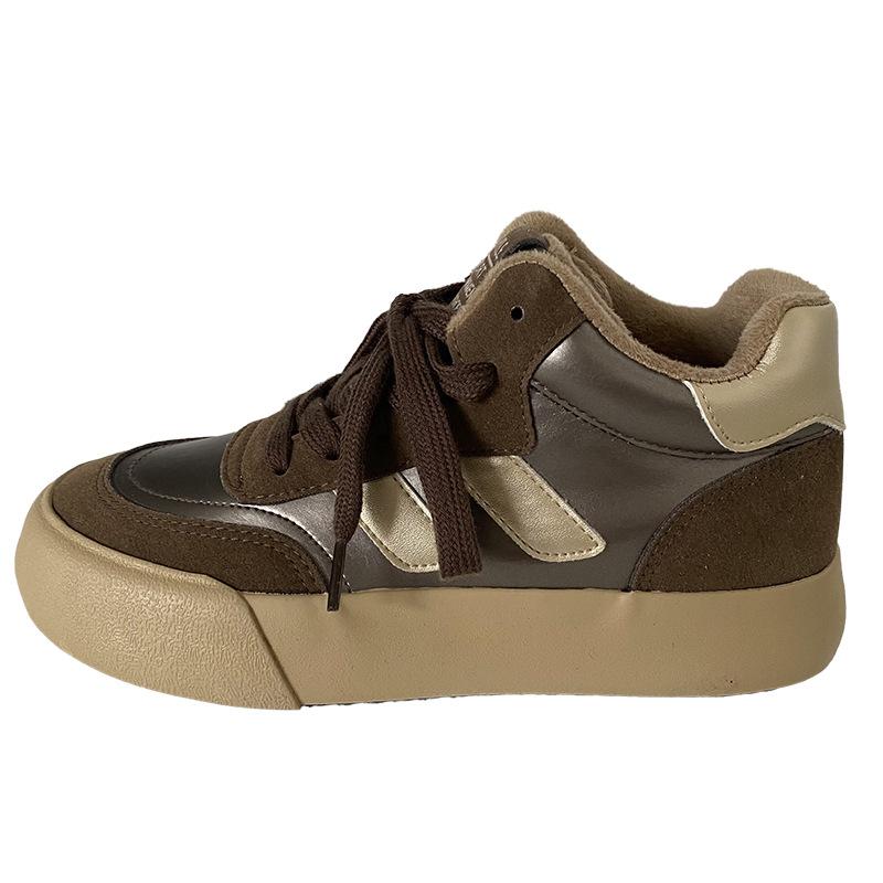 

H1260 winter velvet thick-soled high-top shoes women s shoes German training shoes board shoes 2024 new warm cotton shoes design sense 40