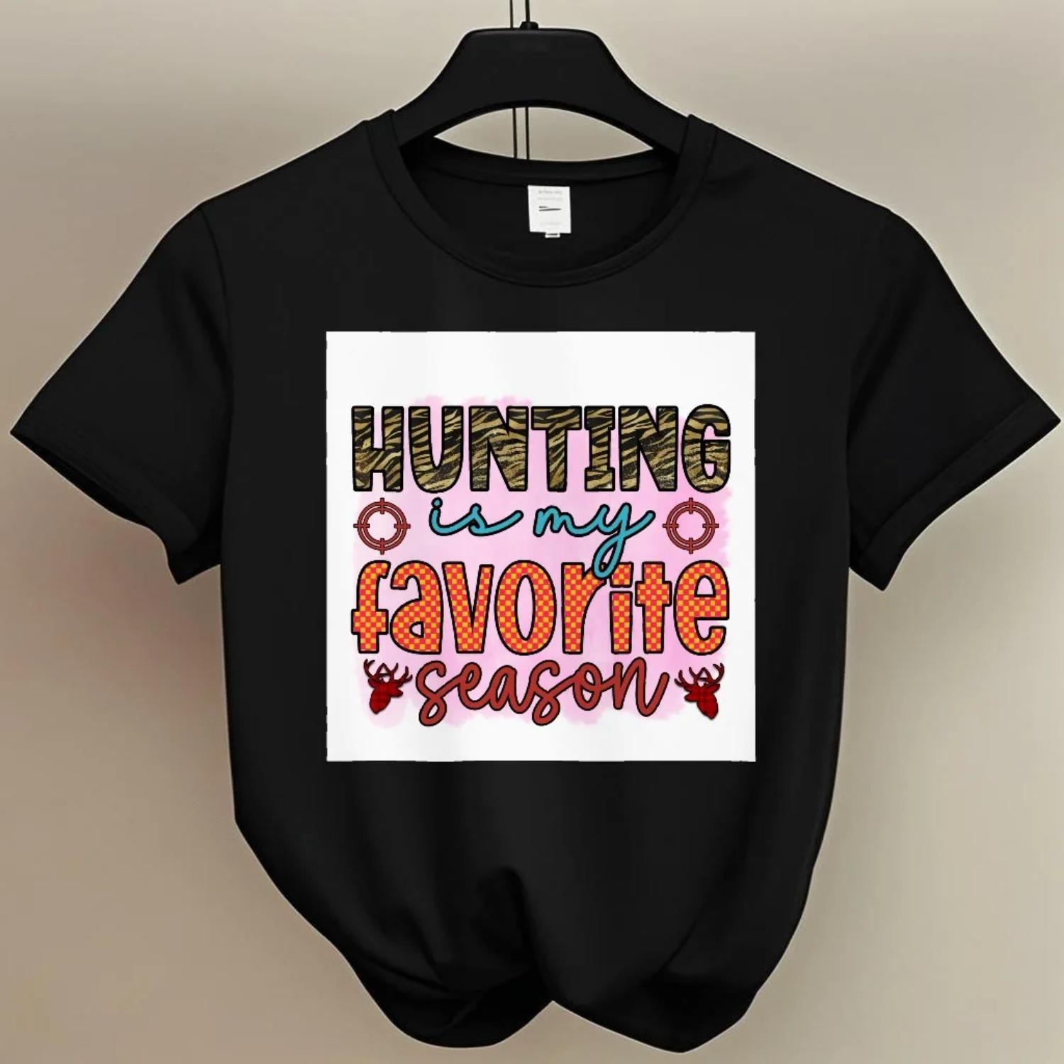 

Young Women Summer Short Sleeve T Shirt Hunting is my Favorite Season Print for Outdoor Summer Events with a Bold Style S