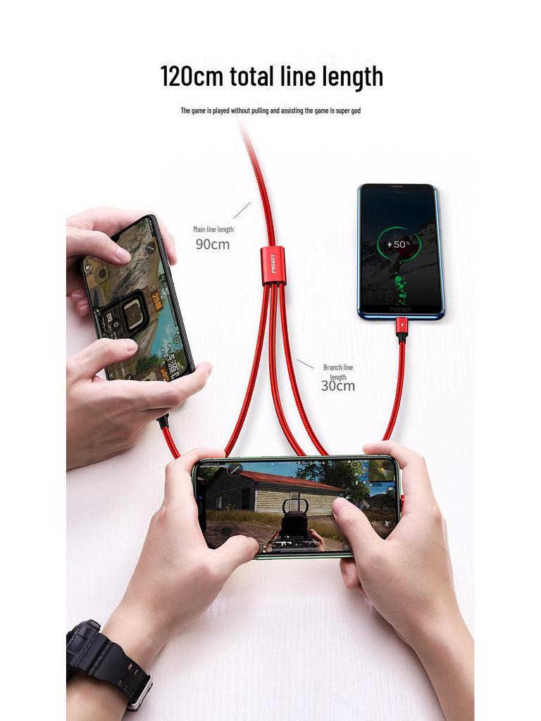 PISEN Aluminum Alloy 3-in-1 Braided Data Cable for Apple, Android, Type-C Devices