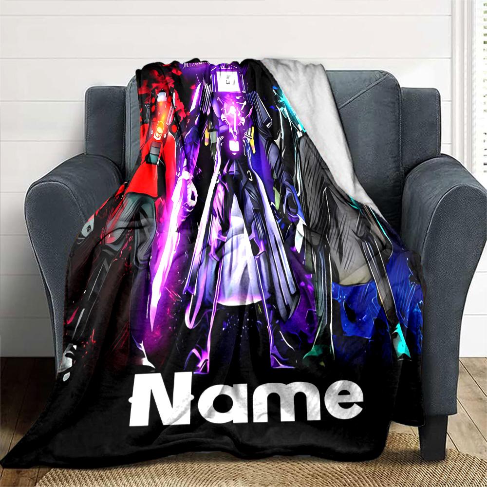 Customiz Name Personality Skibidi Toilet Blanket Soft &Warm Sofa Office Bed Travel Lunch Break Blanket, Gift Suitable All Seasons