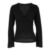 Elegant Women's V-Neck Bell Sleeve Ribbed Knit T-Shirt