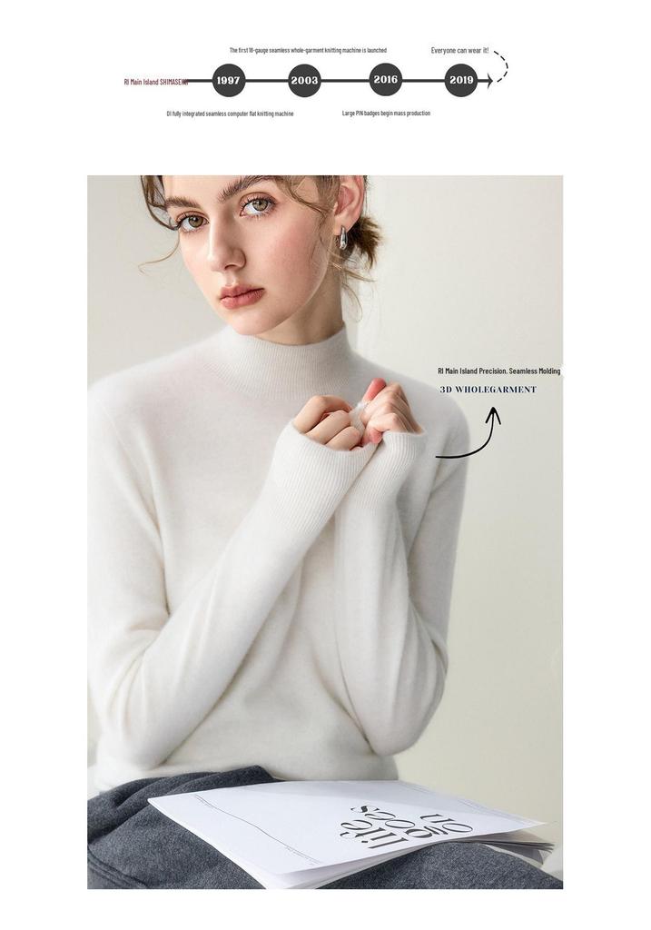 Women's Seamless Cashmere Half-High Neck Pullover - Soft, Warm, Long Sleeve Casual Sweater