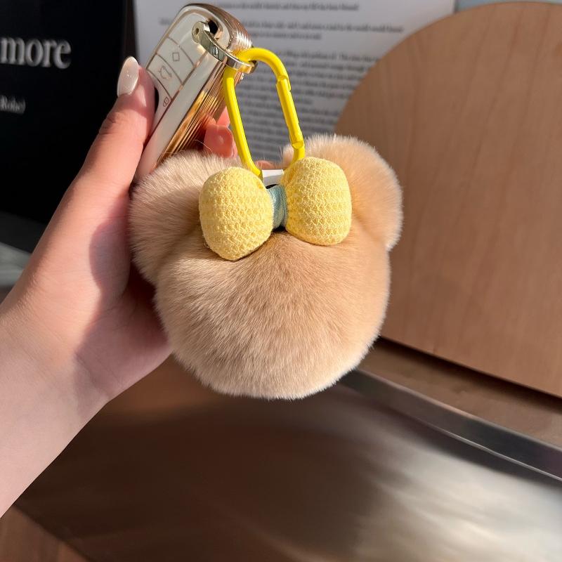 Cute Rex rabbit hair car keychain pendant Internet celebrities ins pom-pom doll book bag pendant gift