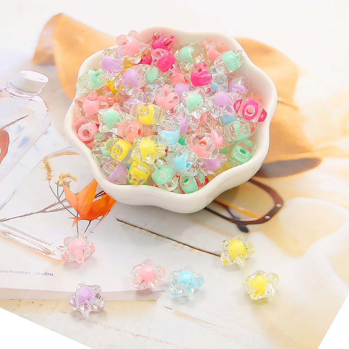 

80 шт 11x11.5 мм акриловые разделительные бусины пятиконечная звезда радужного цвета бусины для изготовления ювелирных изделий Multicolor Transparent