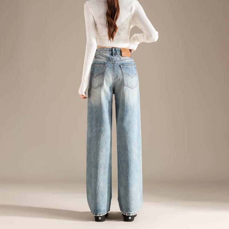 RAIN.CUN Women's High Waist Light Wash Straight Leg Jeans