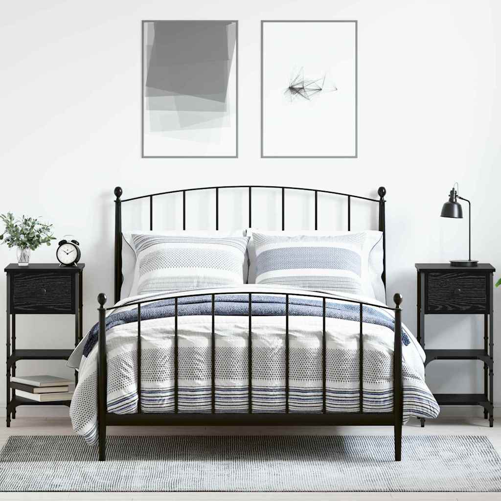 Nightstand 2 Pcs Black Oak Effect 33.5 X 36 X 70 Cm