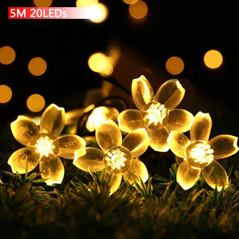 

Солнечные струнные цветочные фонари, уличные водонепроницаемые 12 м 22 м, вишневый цвет, садовый забор, патио, рождественская елка, вечеринка, светодиодный сказочный свет 5M/20LEDs теплый белый