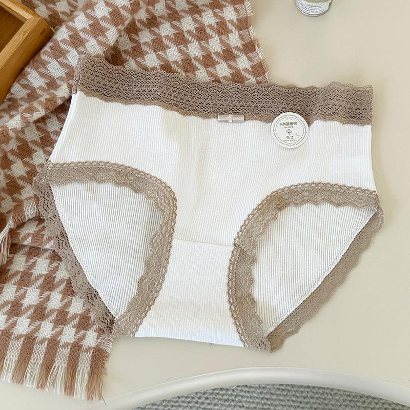 Ladies New Summer Lace Sweet 10A Antibacterial Cotton Breathable Mid Waist Briefs M белый