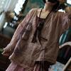 Damen Blusen & Hemden im chinesischen Stil mit V-Ausschnitt und Blumenmuster, Vintage-Stickerei, Langarm