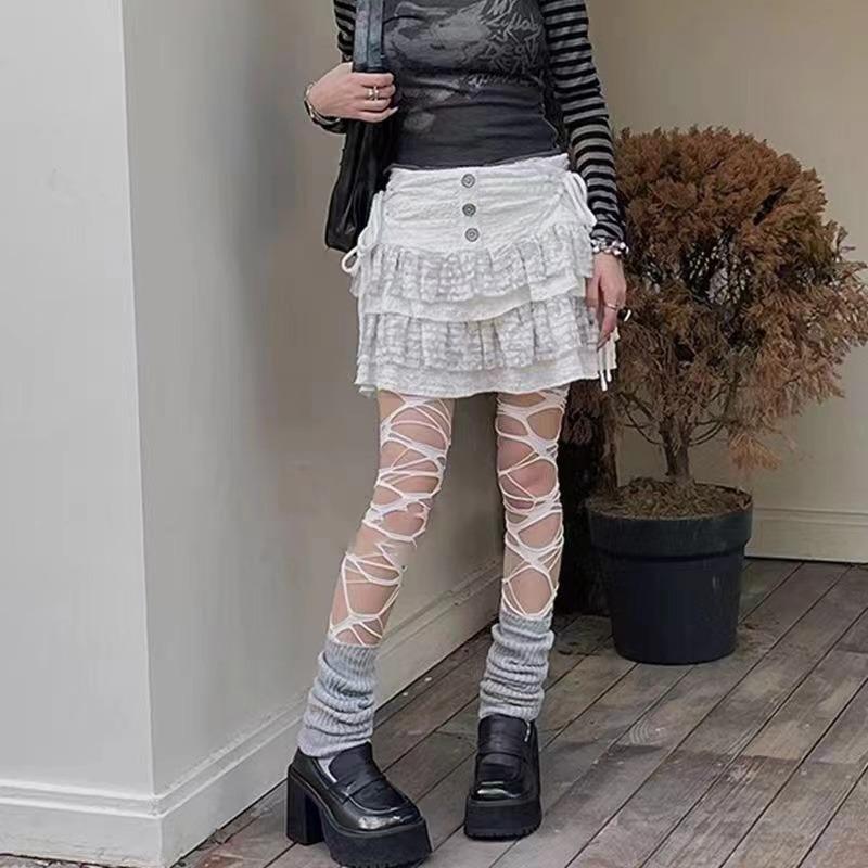 Móda Punk Roztrhané Punčocháče s Dírkami Nue Sexy Lolita Gotické Punčochy s Pavučinou Dámské Y2k Černé Síťované Měkké Punčocháče Vysoké Punčochové zboží