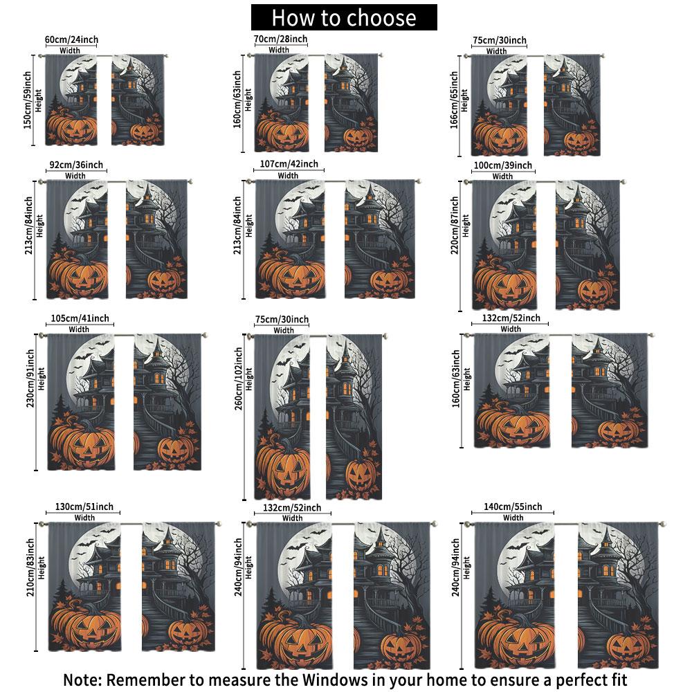 2 Stück Halloween Spukhaus Kürbis Fledermaus Stange Tasche Vorhänge Doppelpaneel Fenstervorhang Wohnzimmer Schlafzimmer Horror Halloween Deko