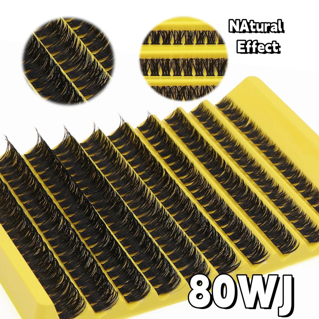 8-16mm Mixed Size D-Curl Design 80D Russian Curl False Eyelashes, Natural Soft Fluffy Cluster Fake Lashes, Wispy Smoke Effect DIY Lashes
