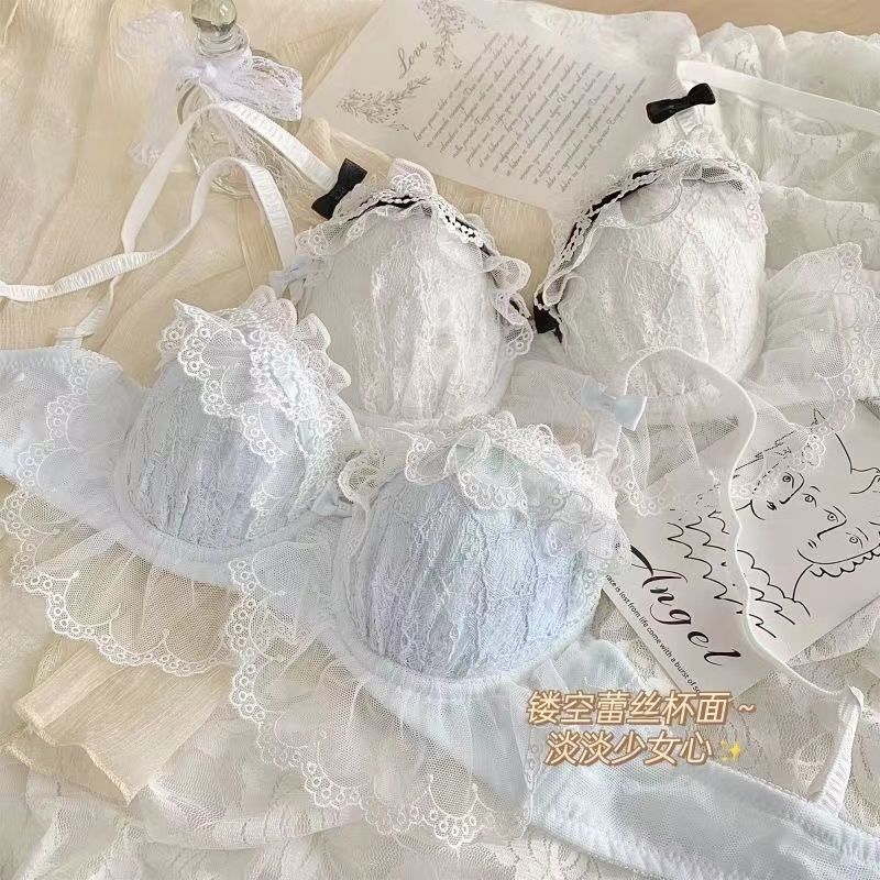 Japanische Lolita Unterwäsche Damen Anzug Kleine Brüste Push-up ohne Bügel Sexy BH Reiner Spitzen-BH-Überzug